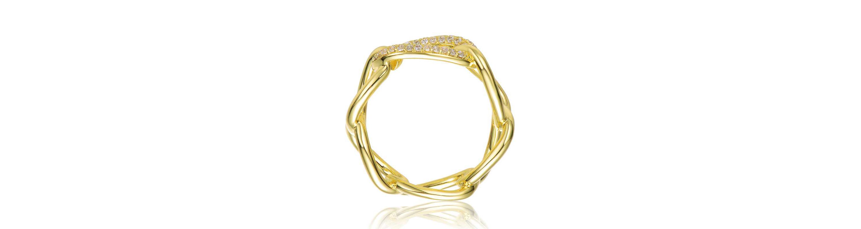 Lab Created 14K Gold Plated Round with Clear Cubic Zirconia thick interlocking chain Ring