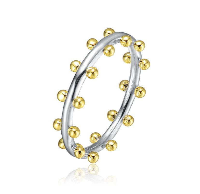 Lab Created Tw-Tone Bead Style Band Ring