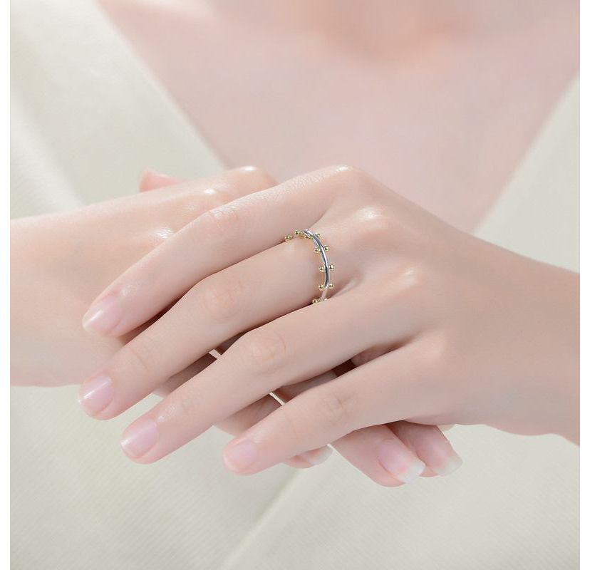 Lab Created Tw-Tone Bead Style Band Ring
