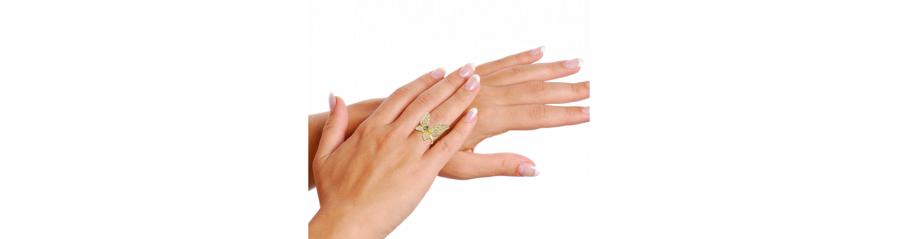 Lab Created 14K Gold Plated with Black Cubic Zirconia Butterfly Ring