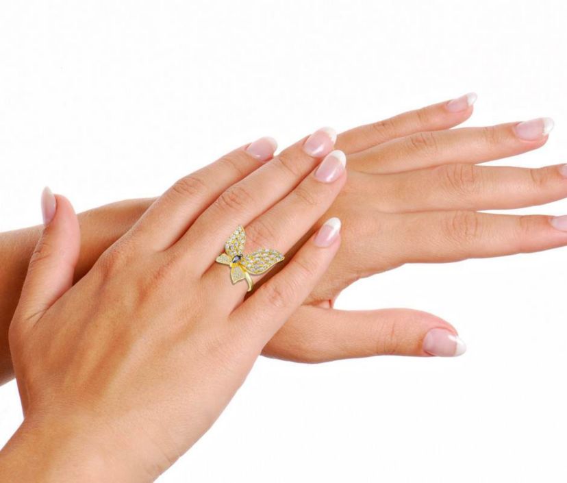 Lab Created 14K Gold Plated with Black Cubic Zirconia Butterfly Ring