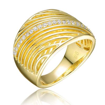Rozzato Lab Created 14K Gold Plated with Clear Round Cubic Zirconia Wide Cocktail Ring