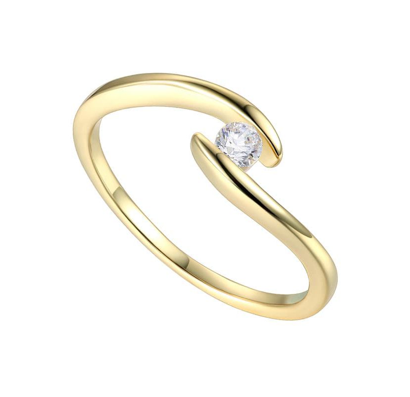 Lab Created Sterling Silver 14K Gold Plated with 0.10ctw Lab-Created Moissanite Wavy Bypass Ring
