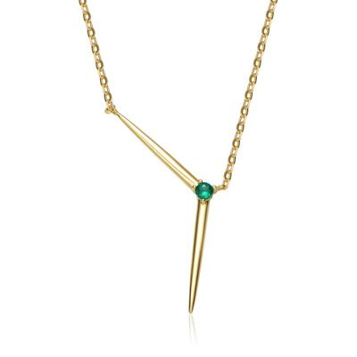 Rozzato Lab Created Sterling Silver 14K Gold Plated with Colored Cubic Zirconia Solar Chevron Necklace
