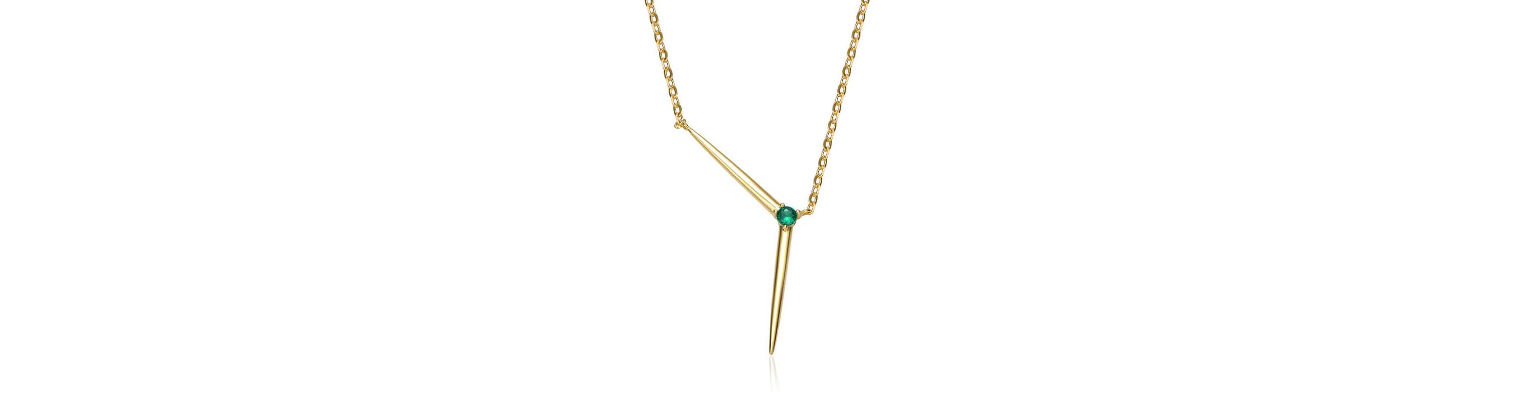Lab Created Sterling Silver 14K Gold Plated with Colored Cubic Zirconia Solar Chevron Necklace