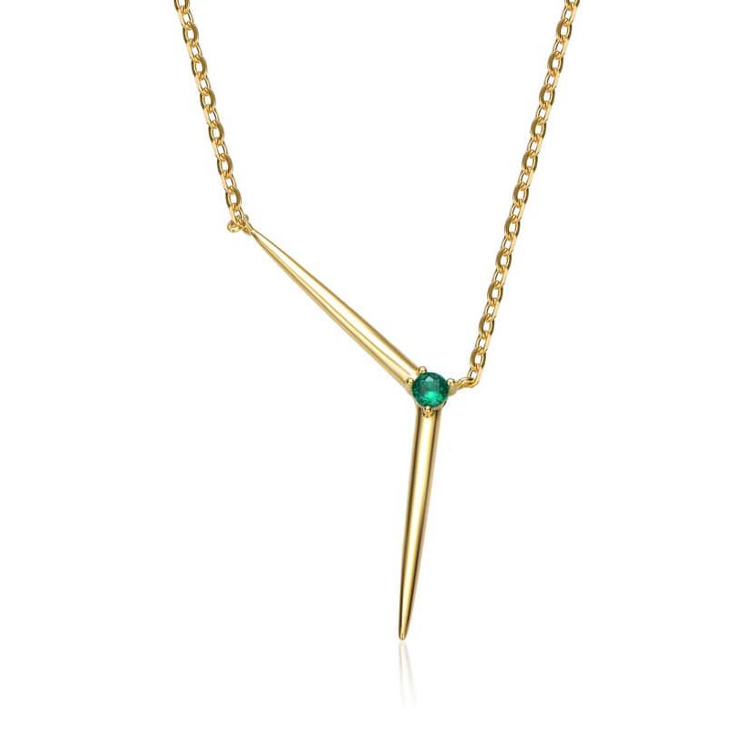 Lab Created Sterling Silver 14K Gold Plated with Colored Cubic Zirconia Solar Chevron Necklace