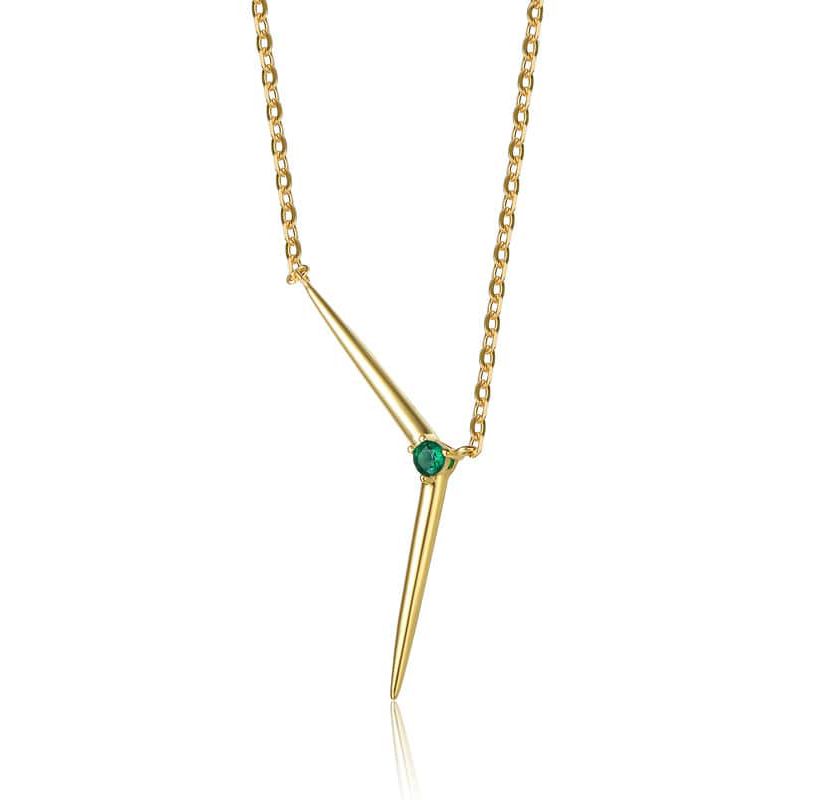 Lab Created Sterling Silver 14K Gold Plated with Colored Cubic Zirconia Solar Chevron Necklace