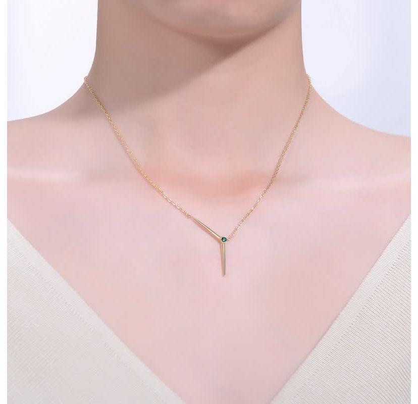 Lab Created Sterling Silver 14K Gold Plated with Colored Cubic Zirconia Solar Chevron Necklace