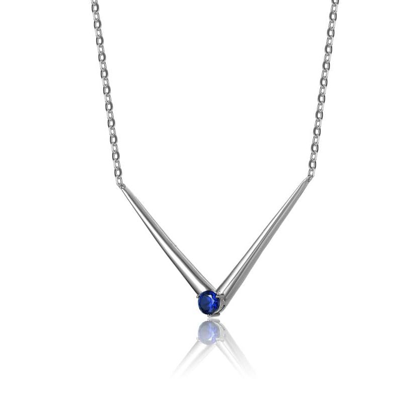Lab Created Sterling Silver 14K Gold Plated with Colored Cubic Zirconia Solitaire Chevron Layering Necklace