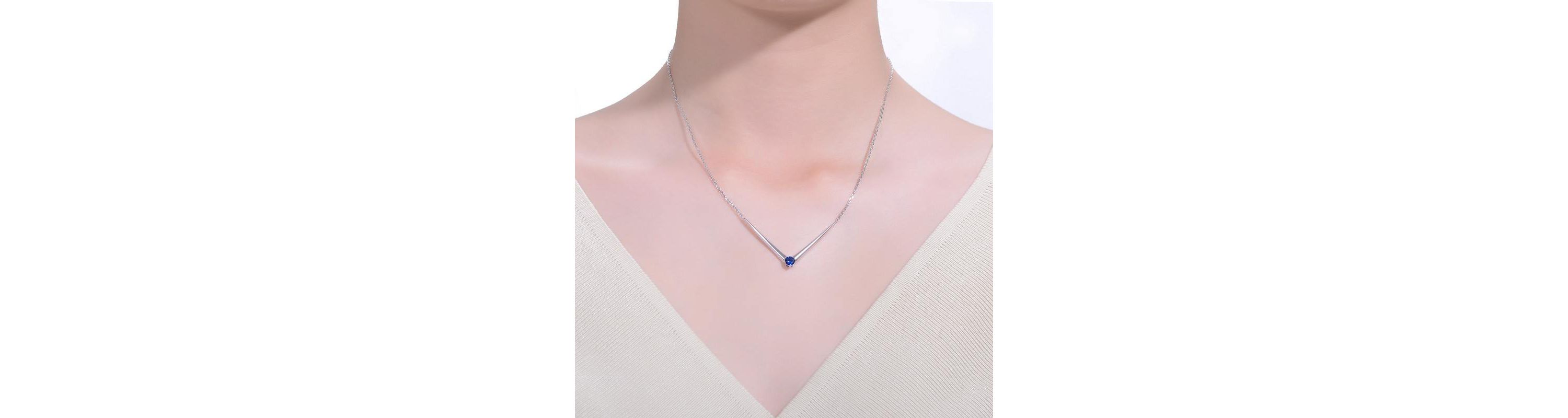 Lab Created Sterling Silver 14K Gold Plated with Colored Cubic Zirconia Solitaire Chevron Layering Necklace