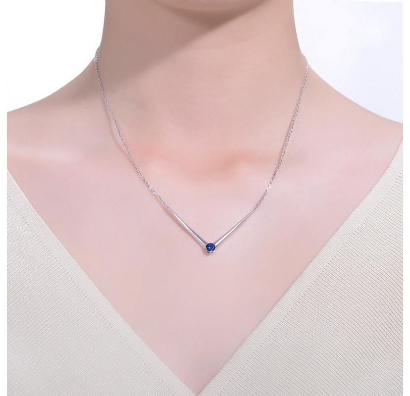 Lab Created Sterling Silver 14K Gold Plated with Colored Cubic Zirconia Solitaire Chevron Layering Necklace