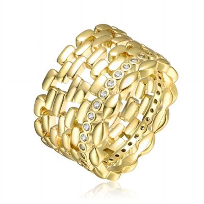 Rozzato Lab Created 14K Gold Plated with Clear Round Cubic Zirconia Geometric Band Ring