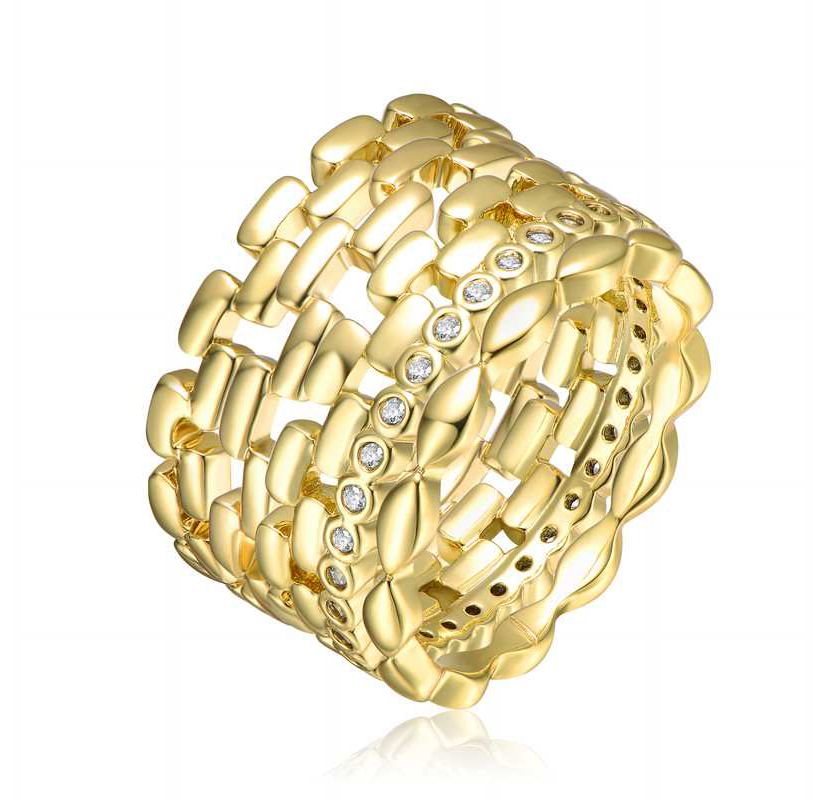 Lab Created 14K Gold Plated with Clear Round Cubic Zirconia Geometric Band Ring