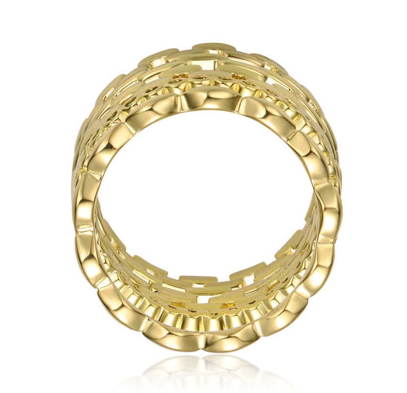 Lab Created 14K Gold Plated with Clear Round Cubic Zirconia Geometric Band Ring
