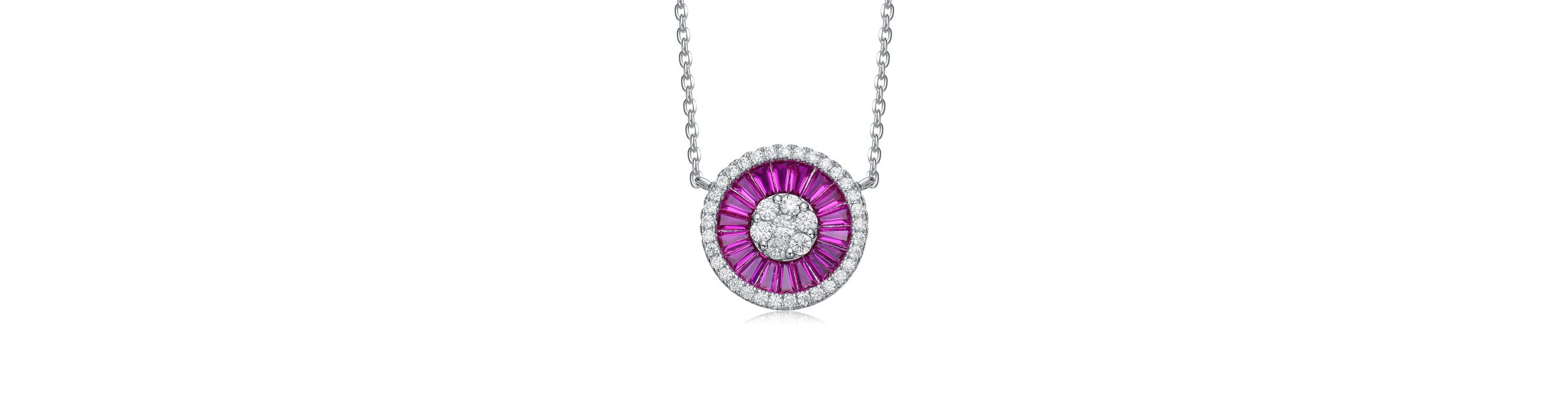 Lab Created Sterling Silver White Gold Plated with Colored Cubic Zirconia Round Pendant Necklace