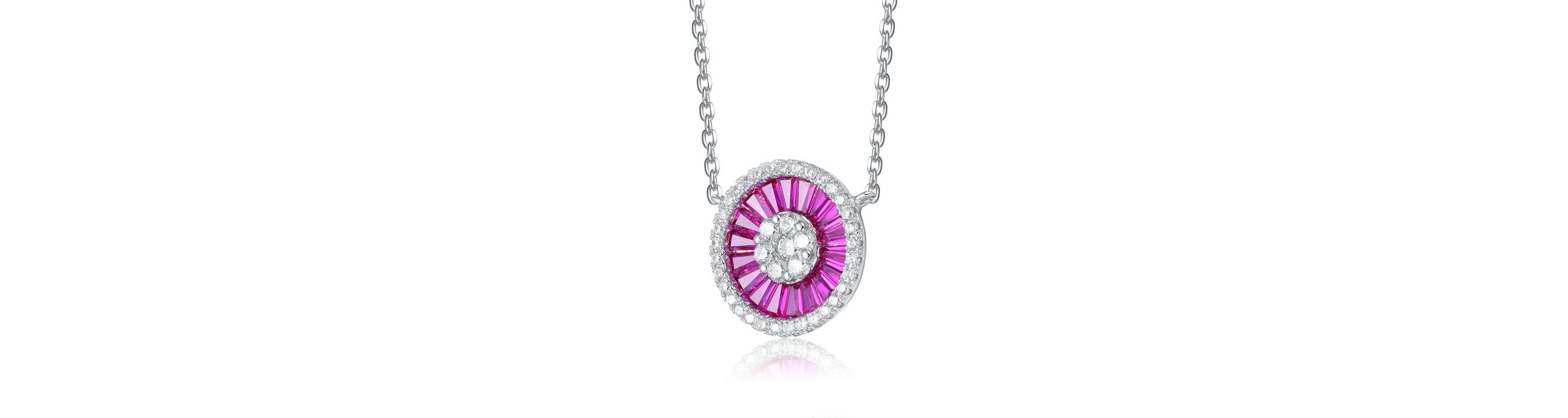 Lab Created Sterling Silver White Gold Plated with Colored Cubic Zirconia Round Pendant Necklace