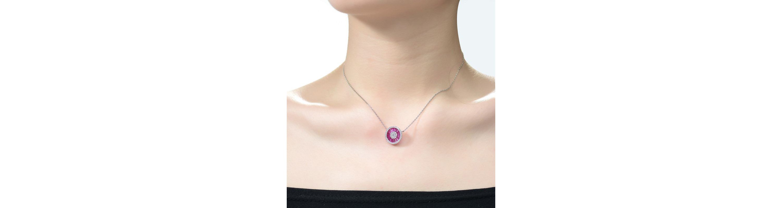 Lab Created Sterling Silver White Gold Plated with Colored Cubic Zirconia Round Pendant Necklace