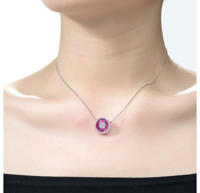 Lab Created Sterling Silver White Gold Plated with Colored Cubic Zirconia Round Pendant Necklace