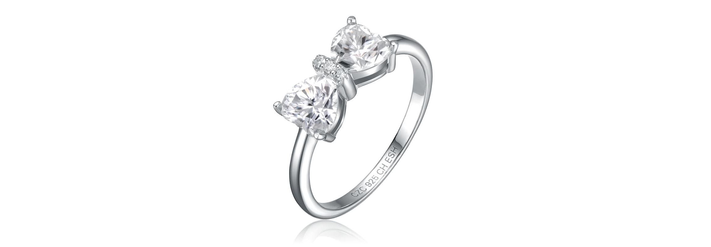 Sterling Silver with 1.60ctw Lab Created Moissanite Bow-Tie Heart Promise Adjustable Ring