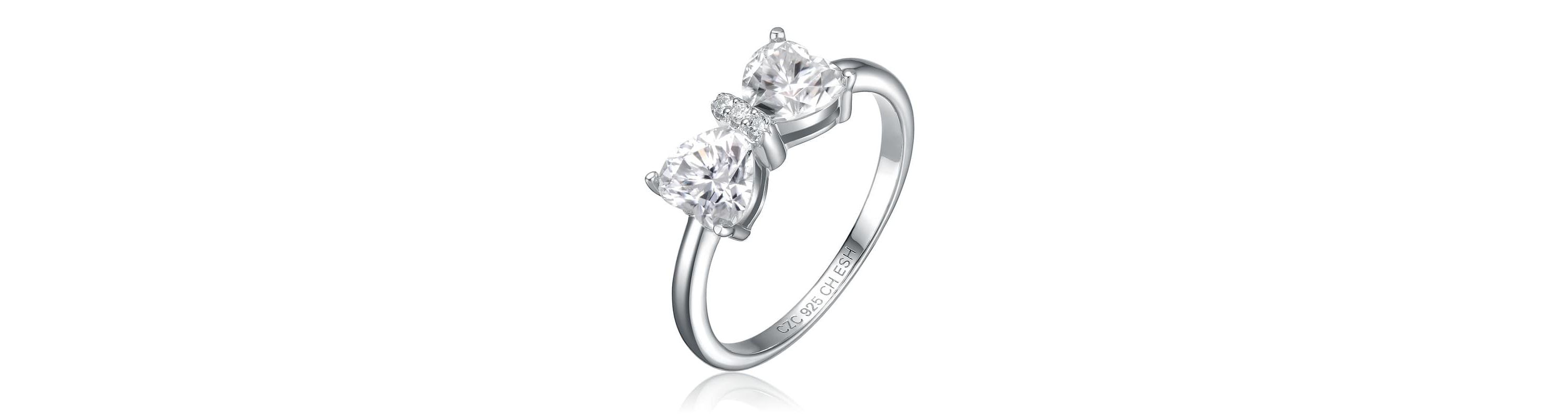 Sterling Silver with 1.60ctw Lab Created Moissanite Bow-Tie Heart Promise Adjustable Ring
