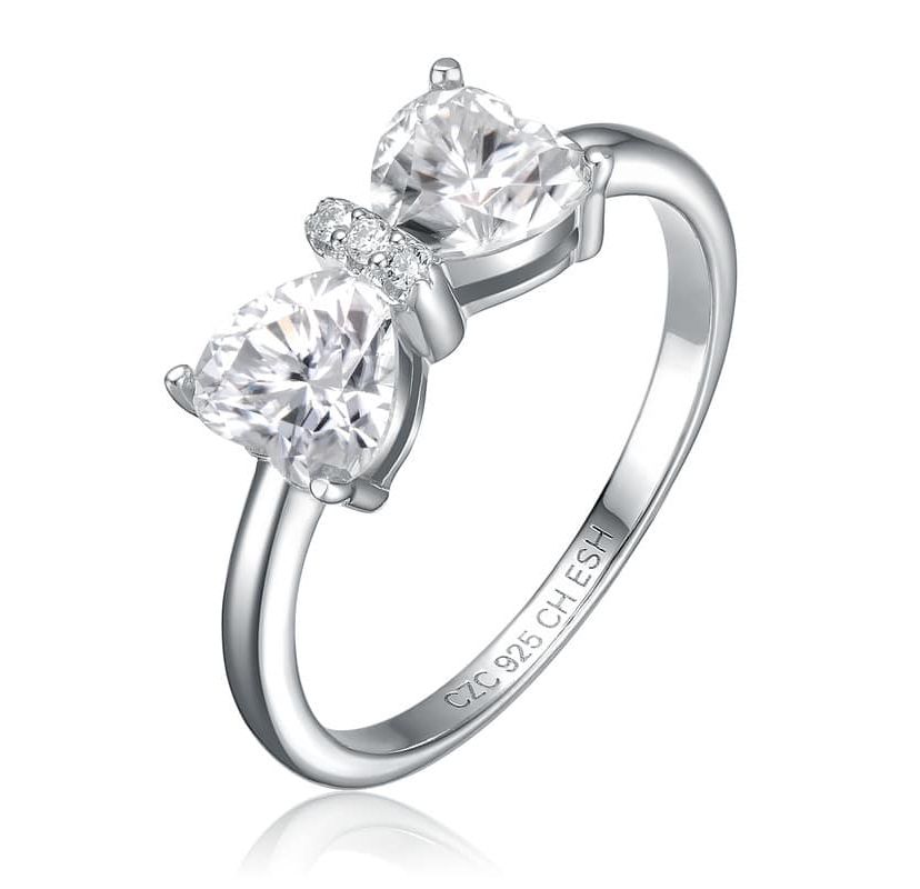 Sterling Silver with 1.60ctw Lab Created Moissanite Bow-Tie Heart Promise Adjustable Ring