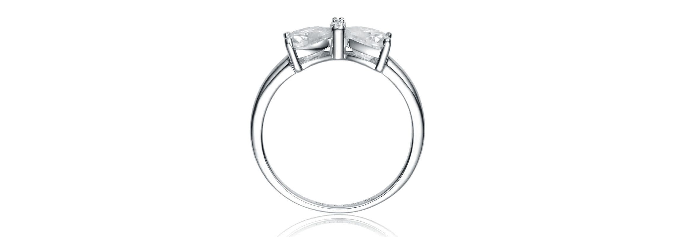 Sterling Silver with 1.60ctw Lab Created Moissanite Bow-Tie Heart Promise Adjustable Ring