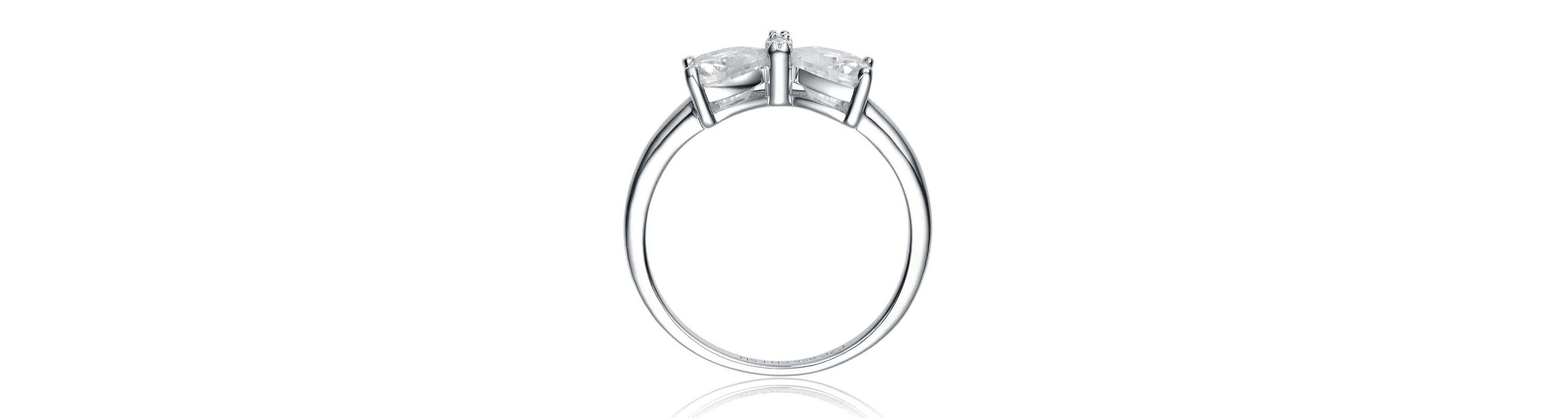 Sterling Silver with 1.60ctw Lab Created Moissanite Bow-Tie Heart Promise Adjustable Ring