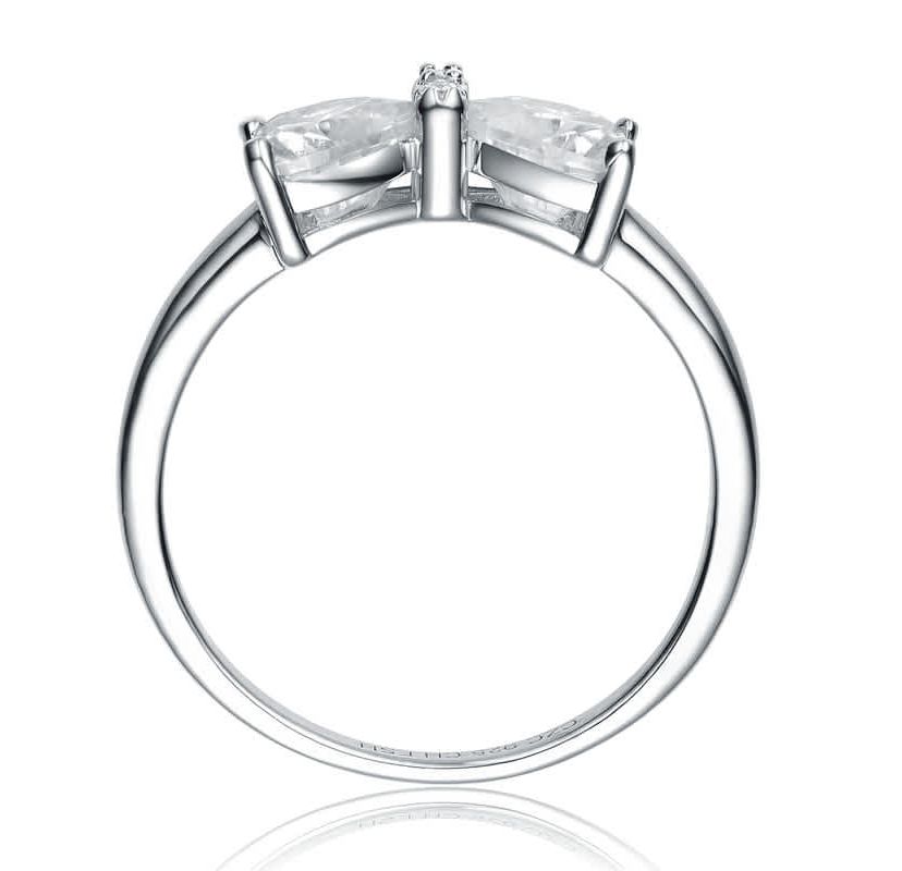 Sterling Silver with 1.60ctw Lab Created Moissanite Bow-Tie Heart Promise Adjustable Ring
