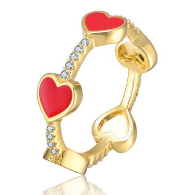 Rozzato Lab Created 14K Gold Plated with Clear Cubic Zirconia & Colored Enamel Heart Stacking Ring for Kids/Teens