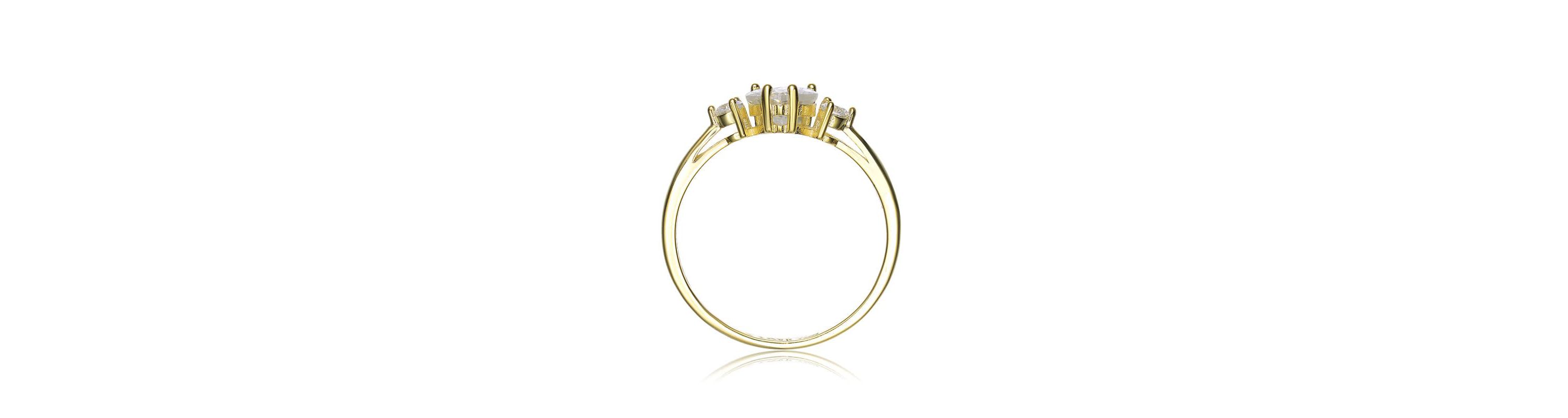 Lab Created Sterling Silver with 14K Gold Plated with Heart and Round Clear Moissanite Three-Stone "I Love You" Ring