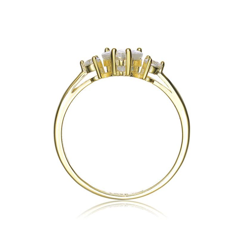 Lab Created Sterling Silver with 14K Gold Plated with Heart and Round Clear Moissanite Three-Stone "I Love You" Ring