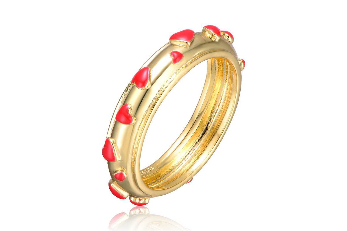 Lab Created 14K Gold Plated with Colored Enamel Heart Stacking Band Ring
