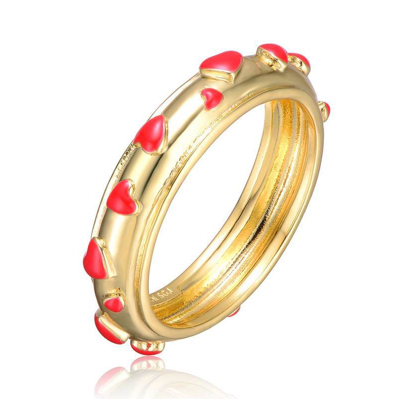 Lab Created 14K Gold Plated with Colored Enamel Heart Stacking Band Ring