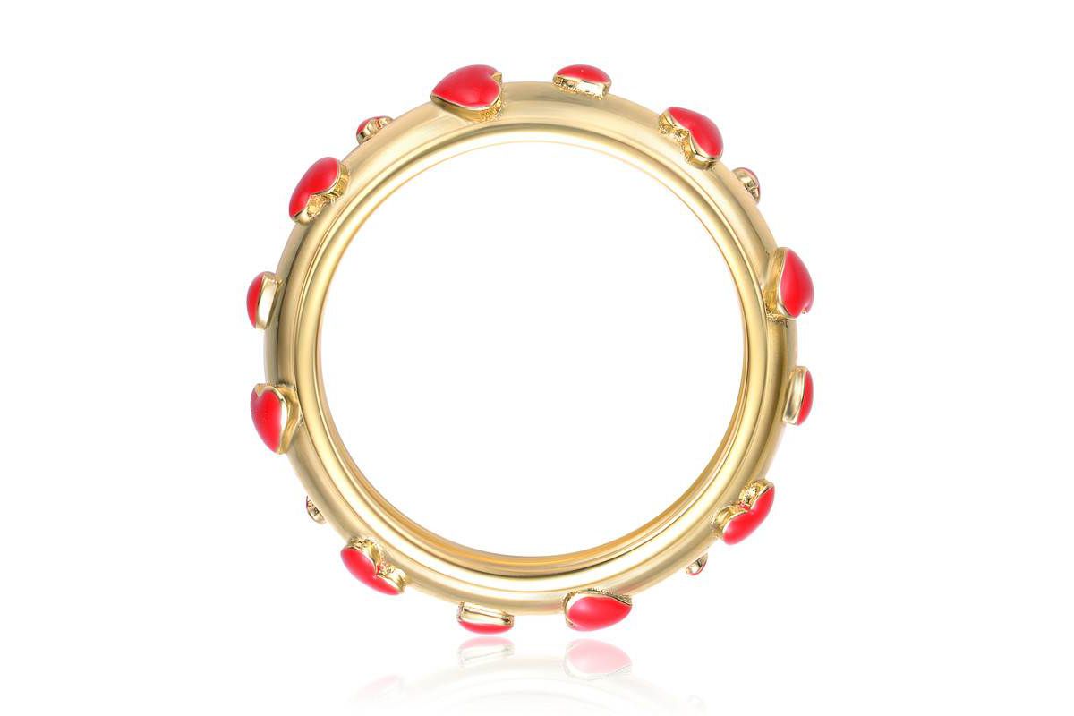 Lab Created 14K Gold Plated with Colored Enamel Heart Stacking Band Ring