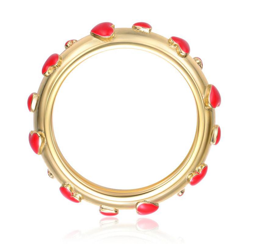 Lab Created 14K Gold Plated with Colored Enamel Heart Stacking Band Ring