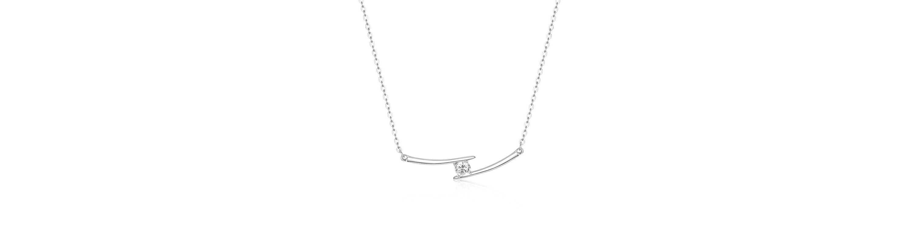 Lab Created Sterling Silver with Clear Cubic Zirconia Solitaire Double Bar Pendant Necklace