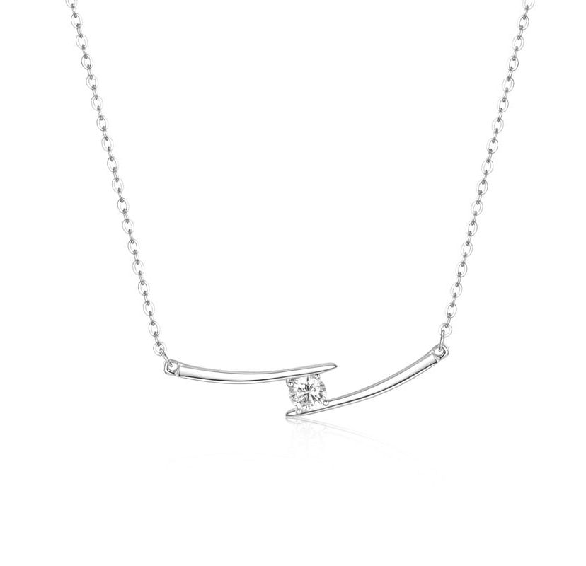 Lab Created Sterling Silver with Clear Cubic Zirconia Solitaire Double Bar Pendant Necklace