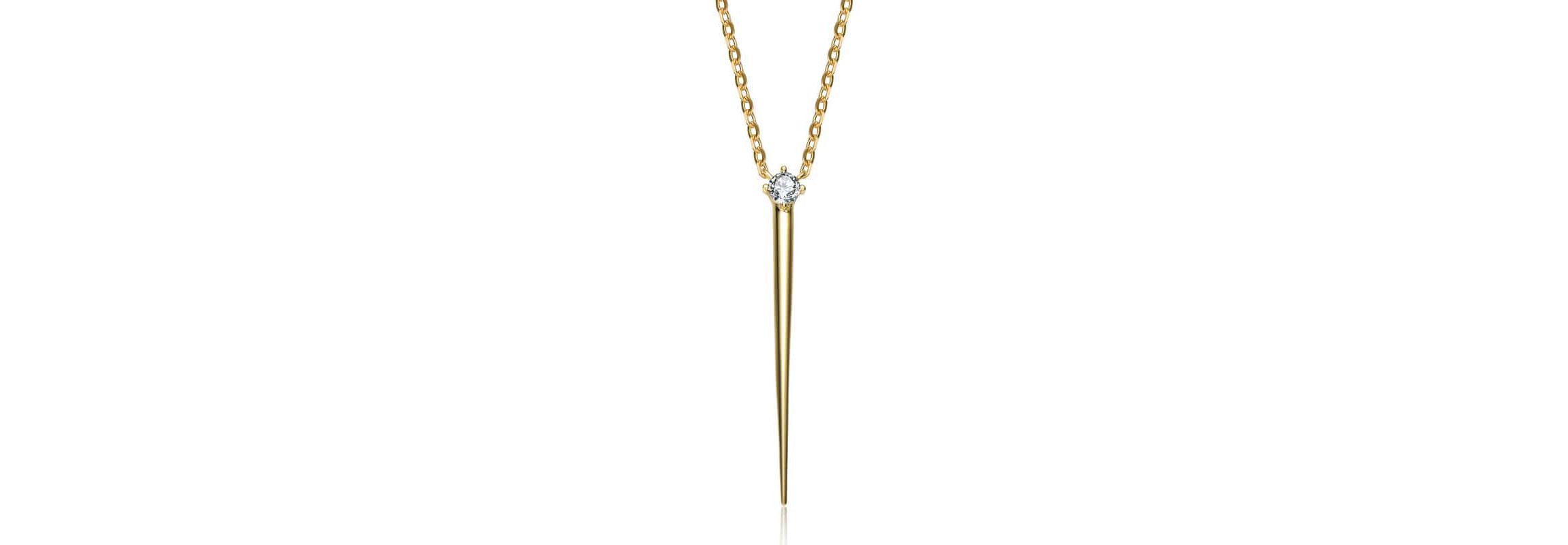 Lab Created Sterling Silver 14K Gold Plated with Colored Cubic Zirconia Solitaire Spike Pendant Y-Necklace