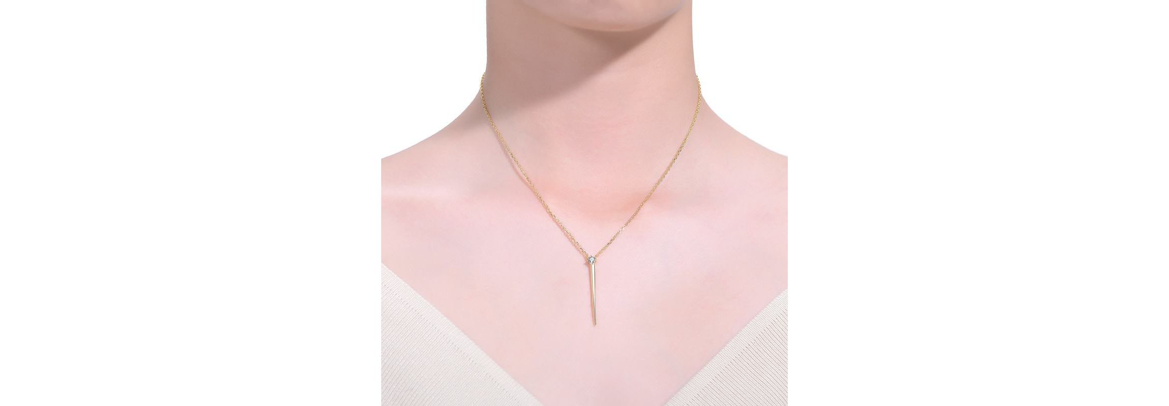 Lab Created Sterling Silver 14K Gold Plated with Colored Cubic Zirconia Solitaire Spike Pendant Y-Necklace