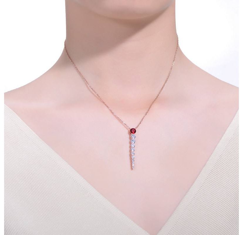 Lab Created Sterling Silver 14K Gold Plated with Colored Cubic Zirconia Icicle Journey Pendant Layering Necklace