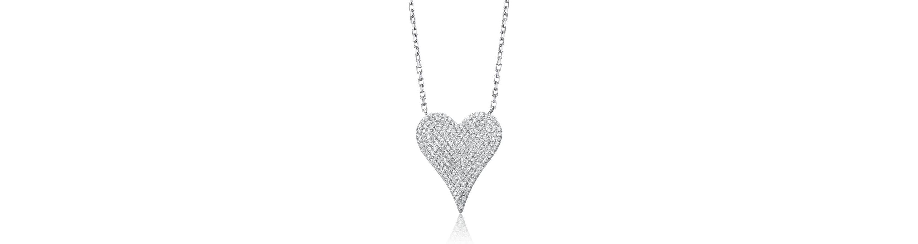 Lab Created Sterling Silver with Clear Pave Cubic Zirconia Heart Layering Necklace