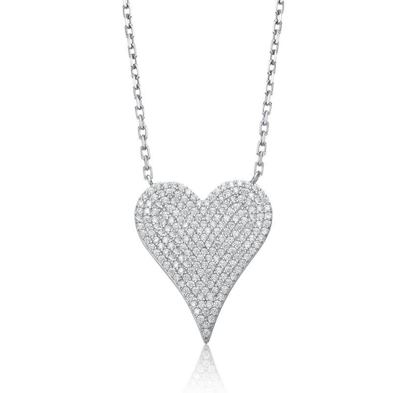 Lab Created Sterling Silver with Clear Pave Cubic Zirconia Heart Layering Necklace