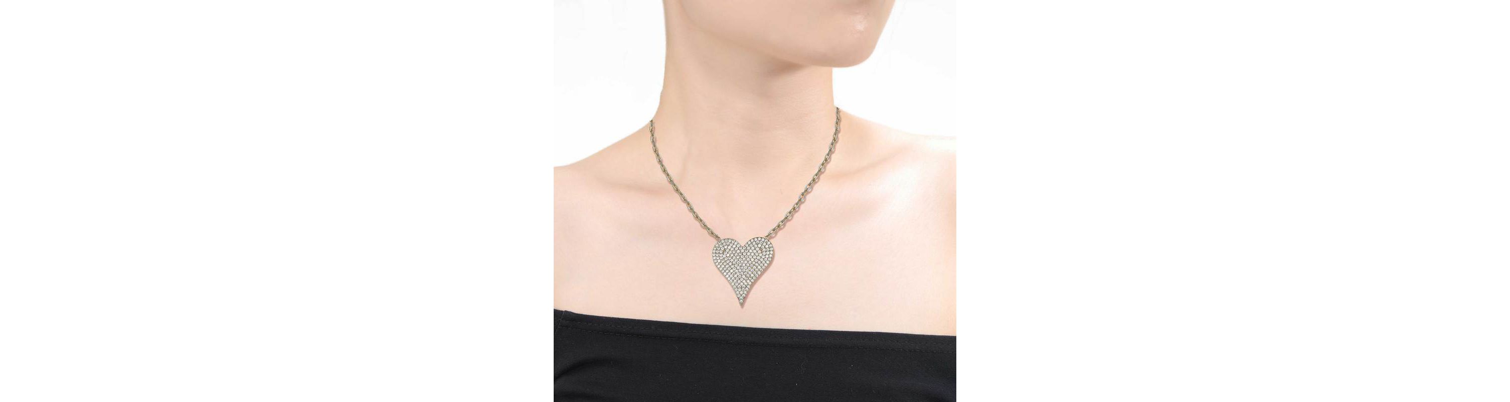 Lab Created Sterling Silver with Clear Pave Cubic Zirconia Heart Layering Necklace