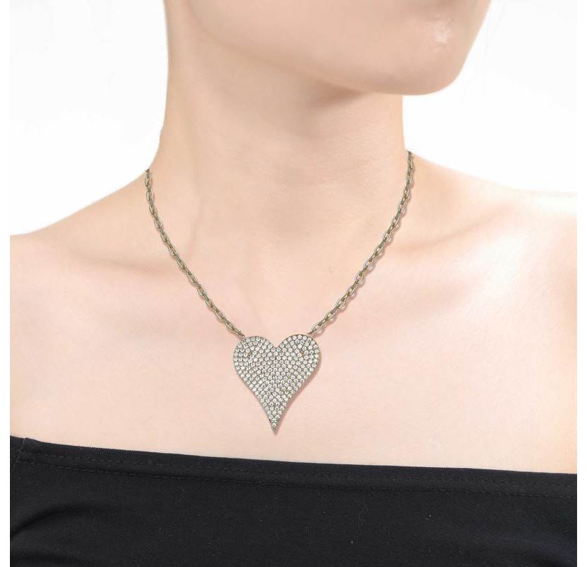 Lab Created Sterling Silver with Clear Pave Cubic Zirconia Heart Layering Necklace
