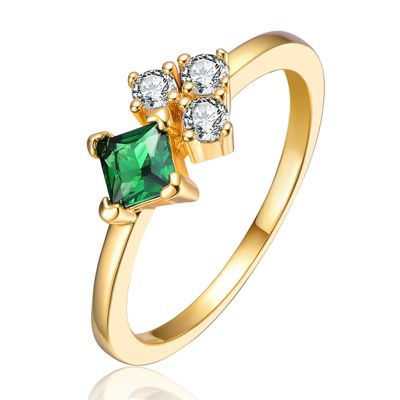 Rozzato Sterling Silver 14K Gold Plated with 0.11ct Green & Clear Lab Created Moissanite Toi Et Moi Cluster Ring