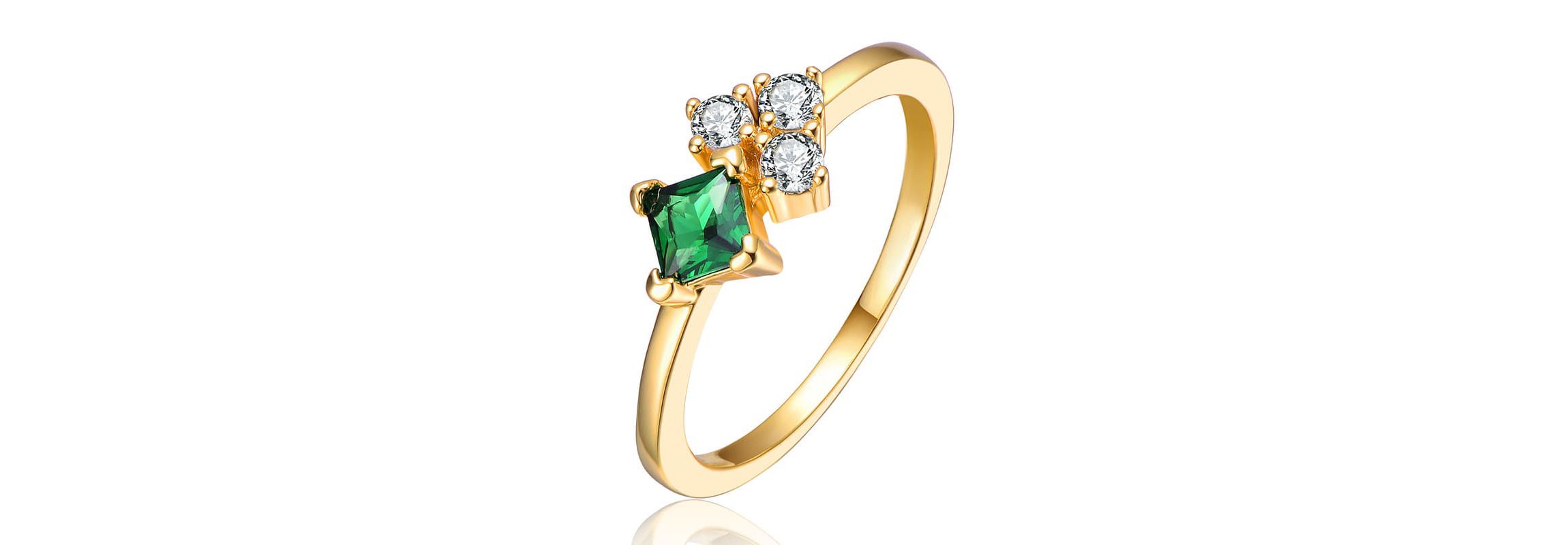 Sterling Silver 14K Gold Plated with 0.11ct Green & Clear Lab Created Moissanite Toi Et Moi Cluster Ring