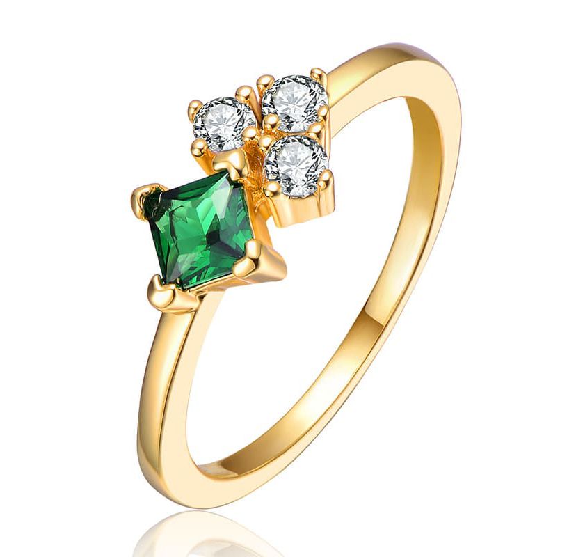Sterling Silver 14K Gold Plated with 0.11ct Green & Clear Lab Created Moissanite Toi Et Moi Cluster Ring