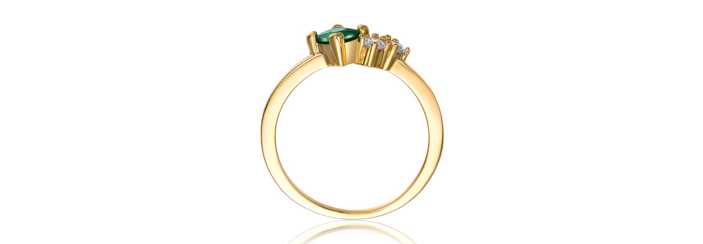 Sterling Silver 14K Gold Plated with 0.11ct Green & Clear Lab Created Moissanite Toi Et Moi Cluster Ring