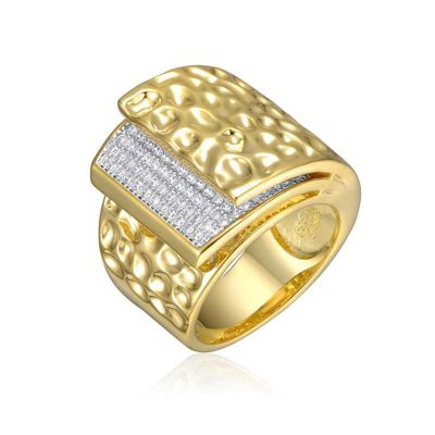 Rozzato Lab Created 14K Gold Plated with Clear Cubic Zirconia Hammered Coiled Wrap Ring