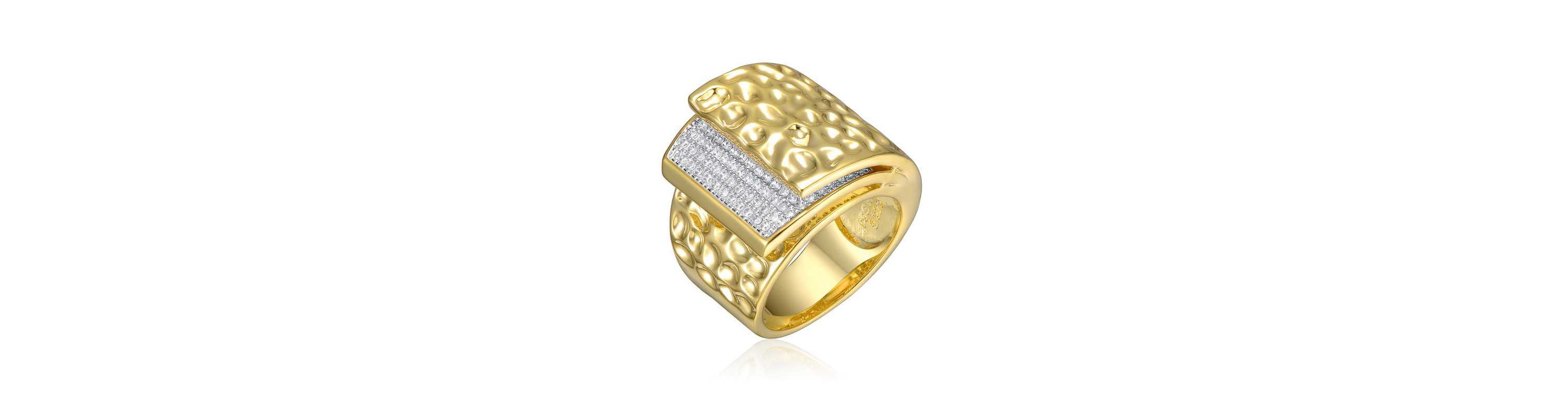 Lab Created 14K Gold Plated with Clear Cubic Zirconia Hammered Coiled Wrap Ring